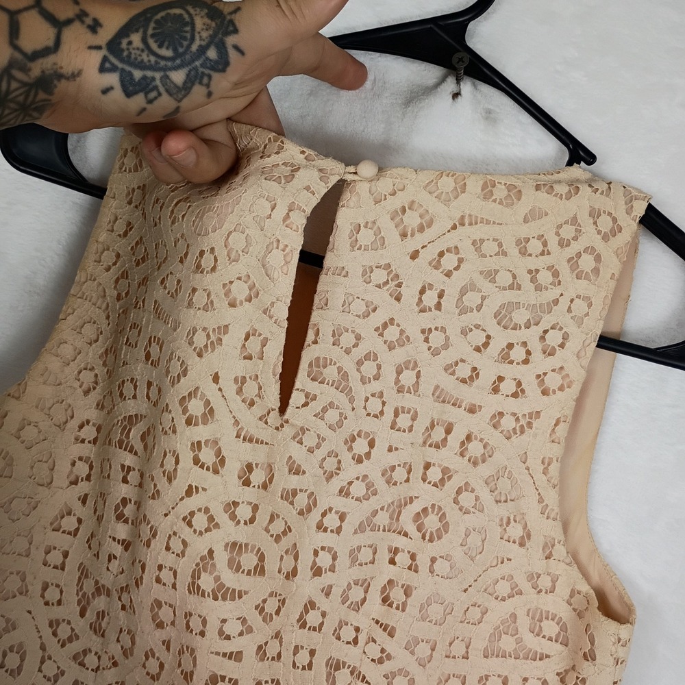 J.Crew Tan Beige Corded Lace Popover‎ Mini Dress Scalloped Hem Sleeveless 00 - Picture 2 of 8